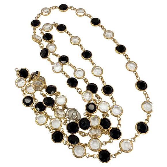 SWAROVSKI Bezel Set Clear & Black Crystal Necklace 36" Open Back Riviere Tennis - Picture 6 of 9